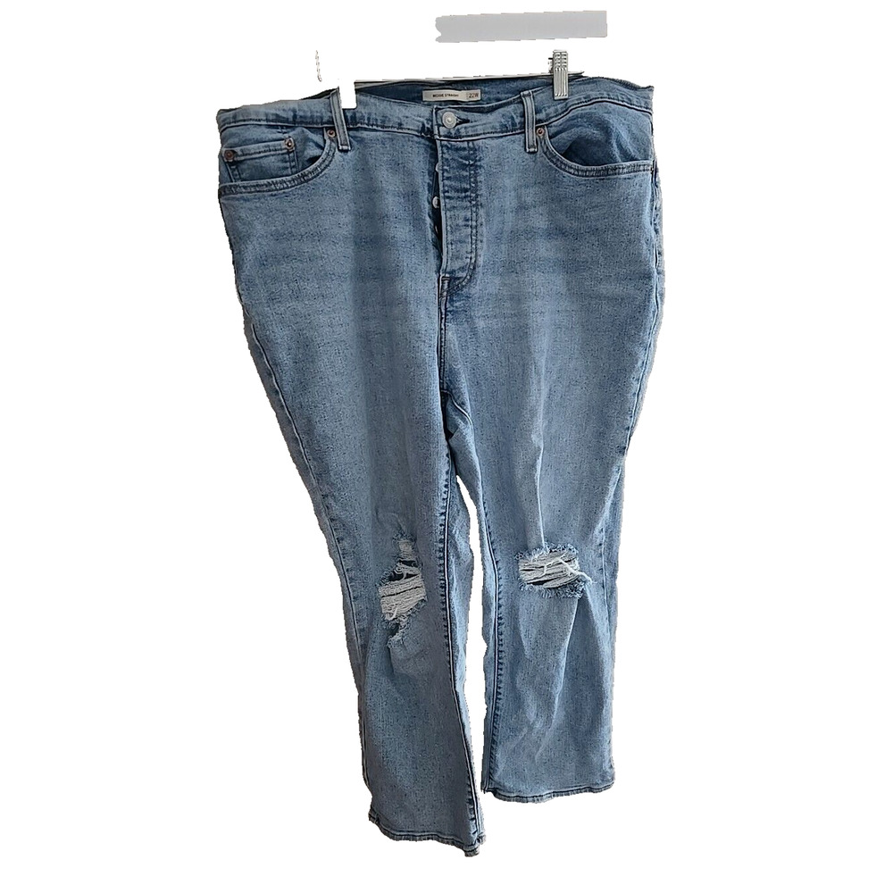 Levis Wedgie Straight Jeans 22W Light Wash Distressed Button Fly Plus Size Denim